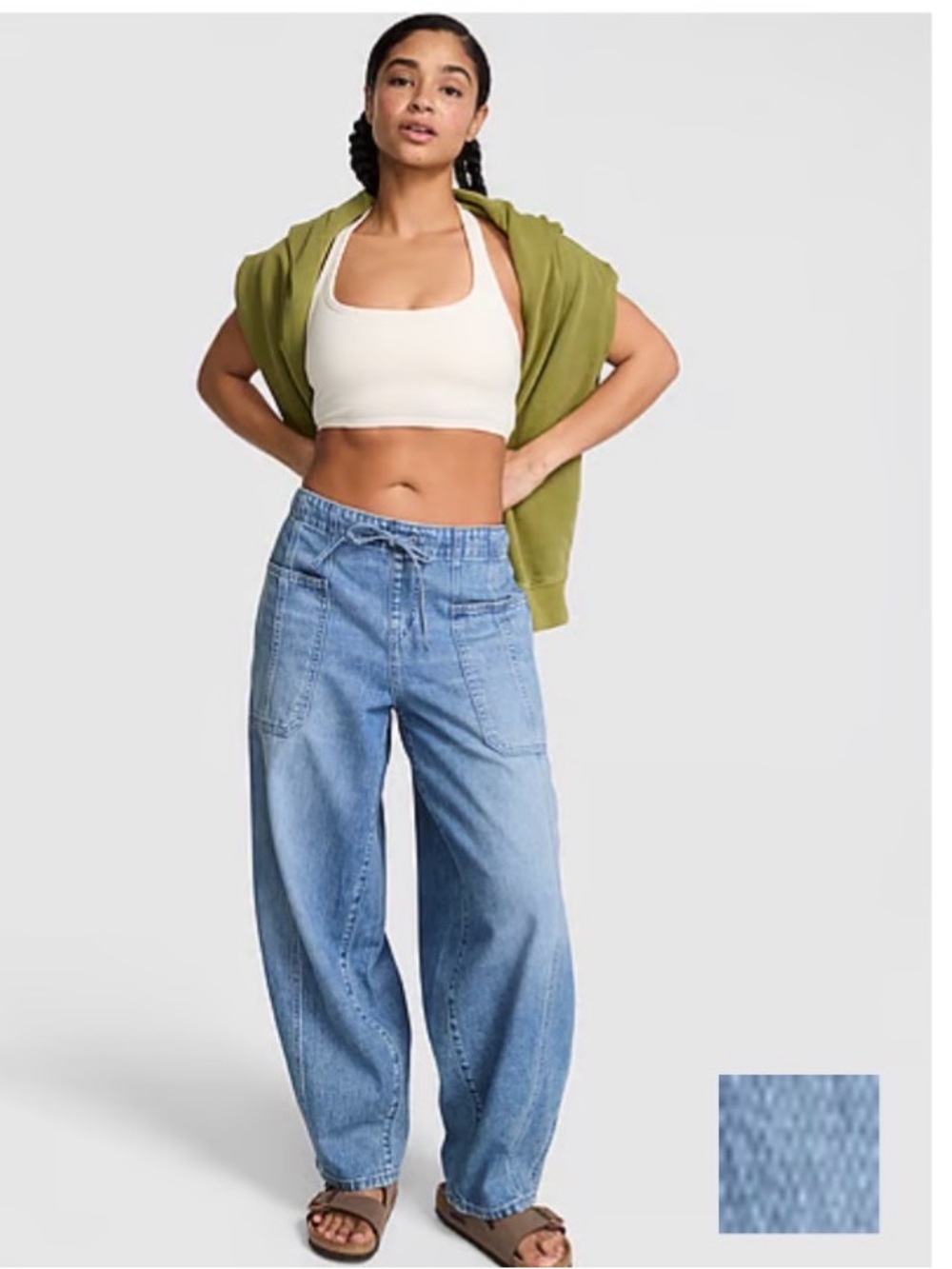 Pink women’s barrel pull on jeans
